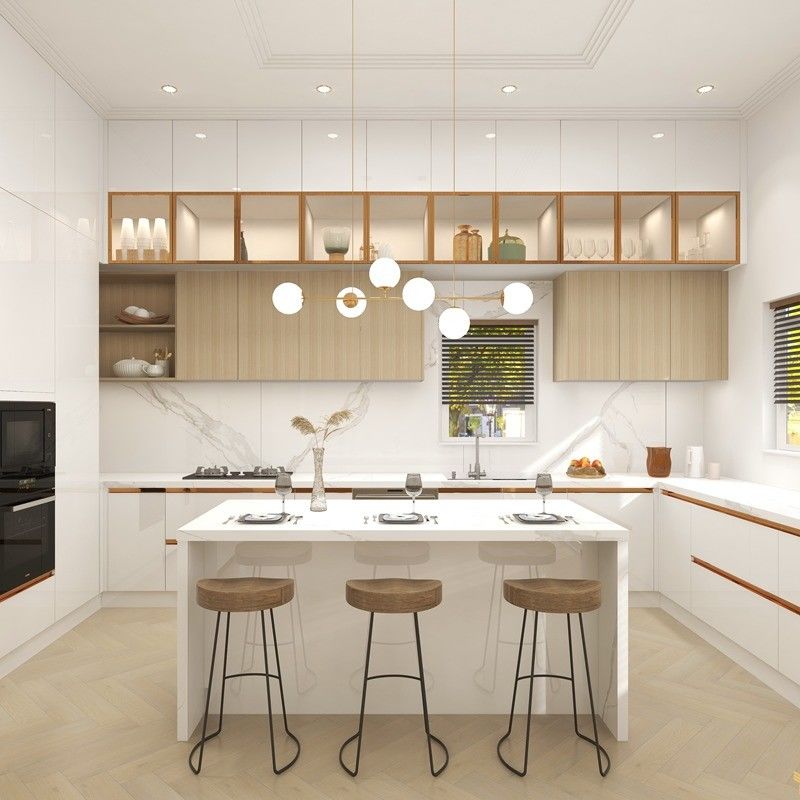 Armário de cozinha de estilo europeu com porta de vidro e estante de parede à prova de fogo