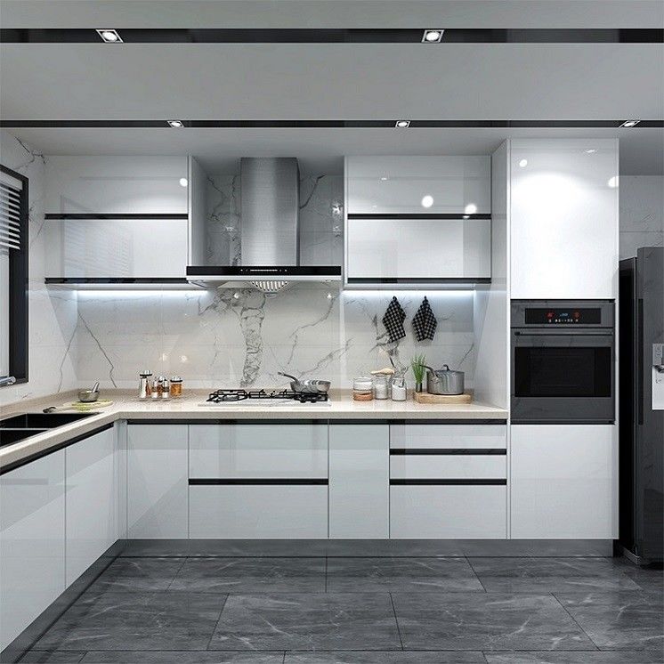 Flat Edge Countertop bordado e pia Incluído no nosso Modern Design Kitchen Cabinet Set