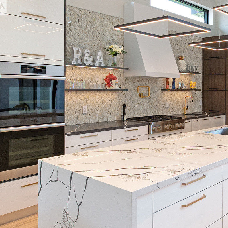 Flat Edge Countertop bordado e pia Incluído no nosso Modern Design Kitchen Cabinet Set