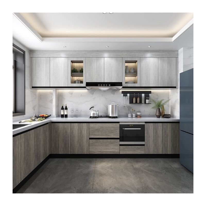 Armário de cozinha impermeável de design moderno feito de madeira maciça para móveis caseiros personalizados
