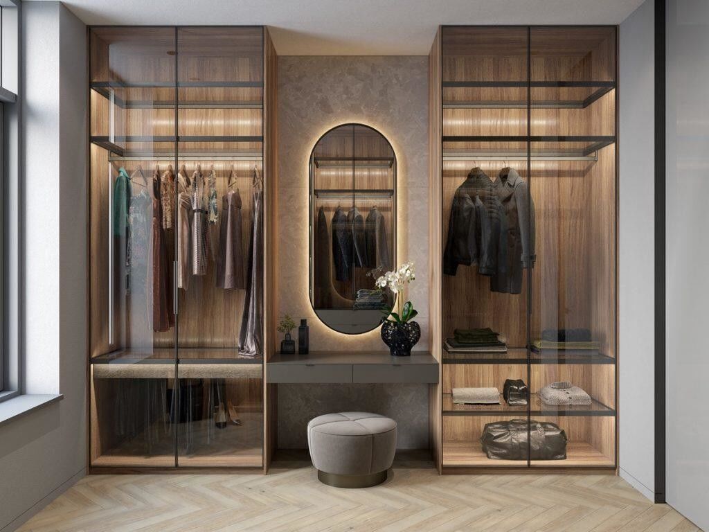 Estilo de design contemporâneo caminhada no armário guarda-roupa com tamanho personalizado e madeira