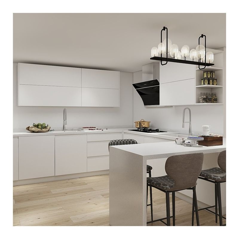 Armários de cozinha brancos em forma de L contemporâneos altamente ODM / OEM com tipo de armário modular