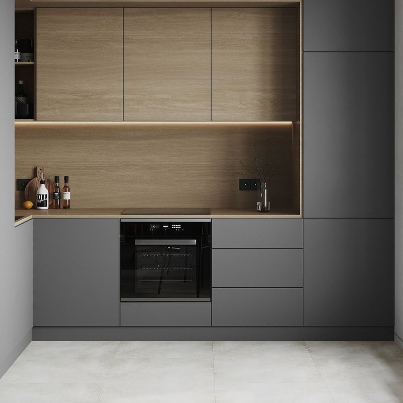 Mobiliário de cozinha moderno com hardware Blum e design de madeira de cor de folheado personalizado