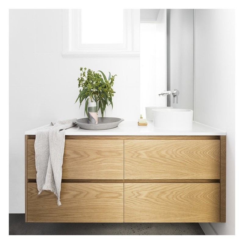Modern Euro Style Banheiro Vanity com Vaidade Flutuante de Grão de Madeira e Espelho de Prata
