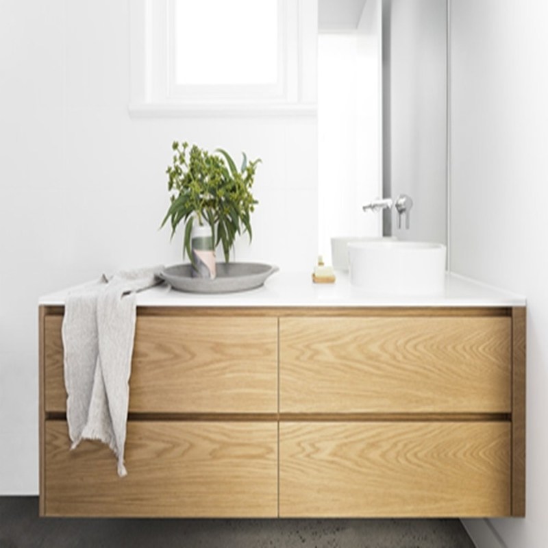 Modern Euro Style Banheiro Vanity com Vaidade Flutuante de Grão de Madeira e Espelho de Prata