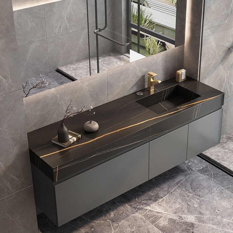 Banheiro de largura personalizada Vanity Single Sink Set com banheiro de espelho em estilo moderno