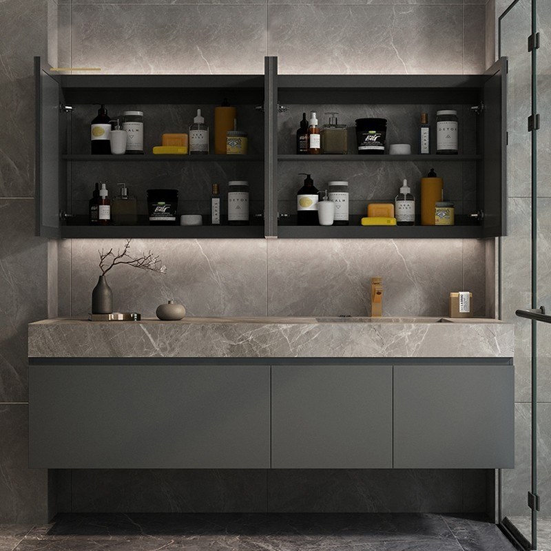 Banheiro de largura personalizada Vanity Single Sink Set com banheiro de espelho em estilo moderno