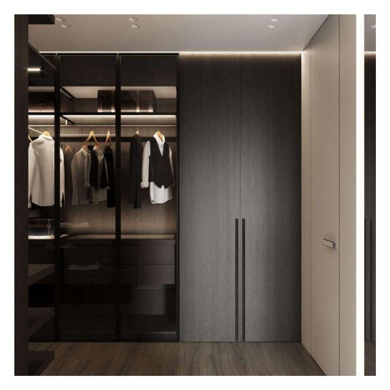 Painel de porta de vidro preto Armazém de alumínio estilo moderno luz guarda-roupa de luxo para apartamento