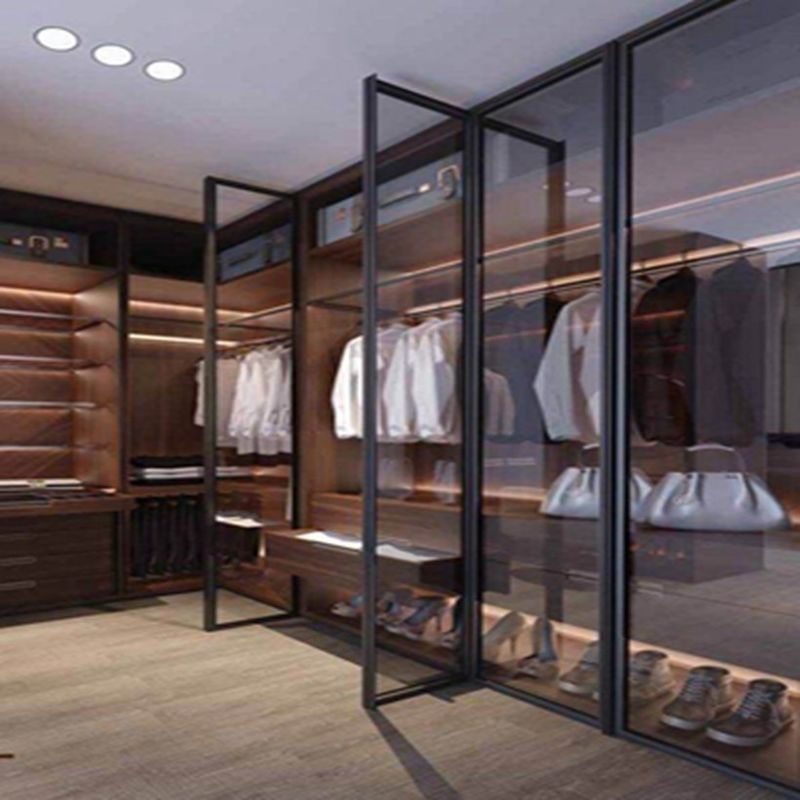 Painel de porta de vidro preto Armazém de alumínio estilo moderno luz guarda-roupa de luxo para apartamento