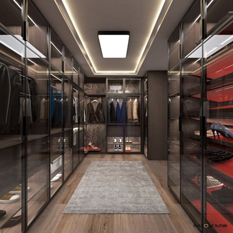 Painel de porta de vidro preto Armazém de alumínio estilo moderno luz guarda-roupa de luxo para apartamento