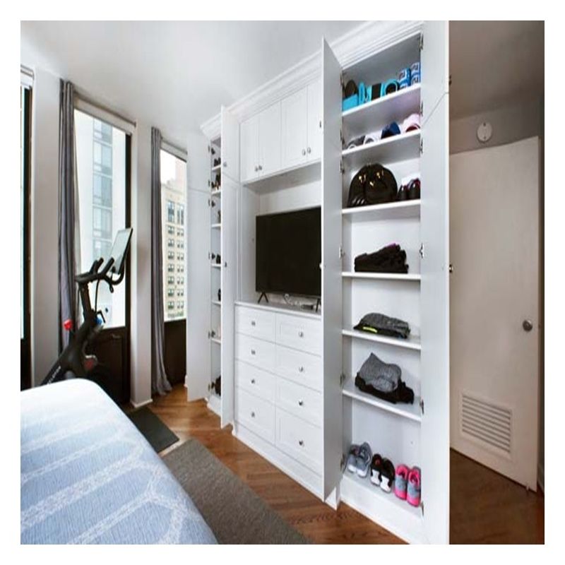 Design contemporâneo Painel de porta de vidro preto Armário de quarto de madeira maciça para apartamento