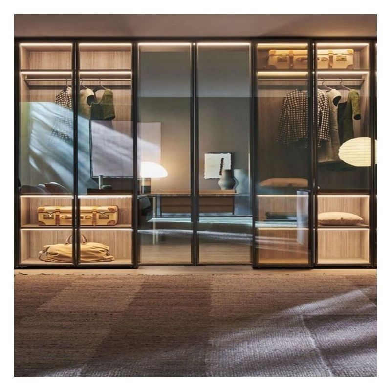 Elegante guarda-roupa de vidro com luz LED para desenhos do cliente
