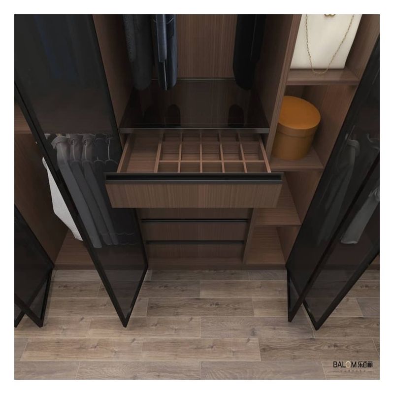 Design de iluminação de armários elegante Painel de porta de vidro preto com painéis dobráveis