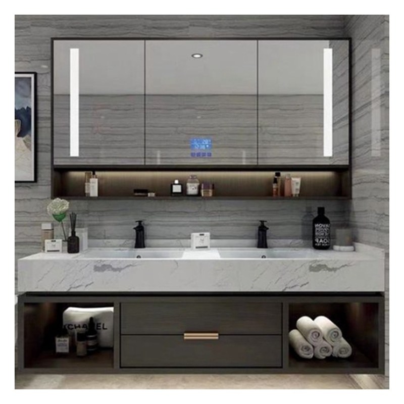 Vanidade montada na parede em quartzo artificial em estilo de design europeu para design de apartamento