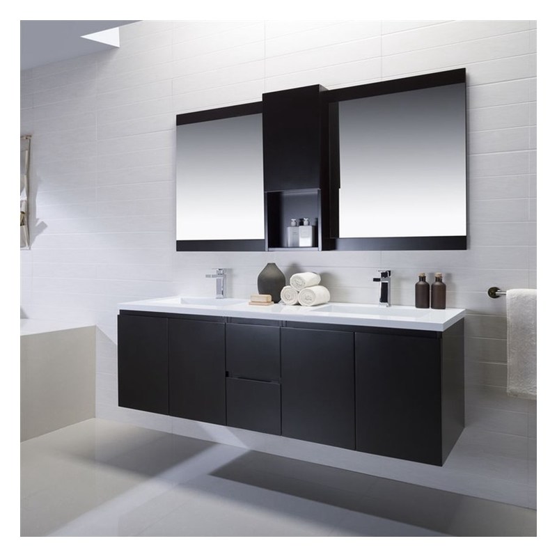 Vanidade montada na parede em quartzo artificial em estilo de design europeu para design de apartamento