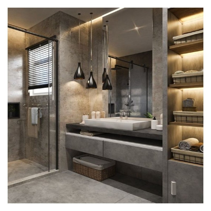 Vanidade montada na parede em quartzo artificial em estilo de design europeu para design de apartamento