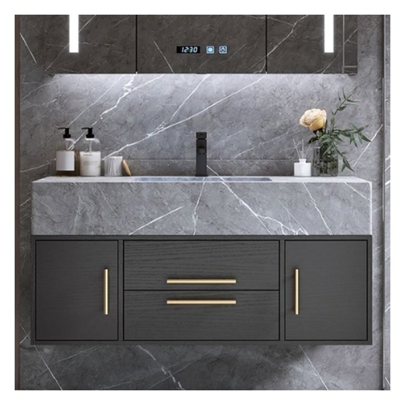 Vanidade montada na parede em quartzo artificial em estilo de design europeu para design de apartamento