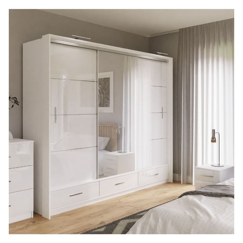 Modern Design Roupas personalizadas Guarda-roupa com painel de porta de vidro preto e laca de espelho