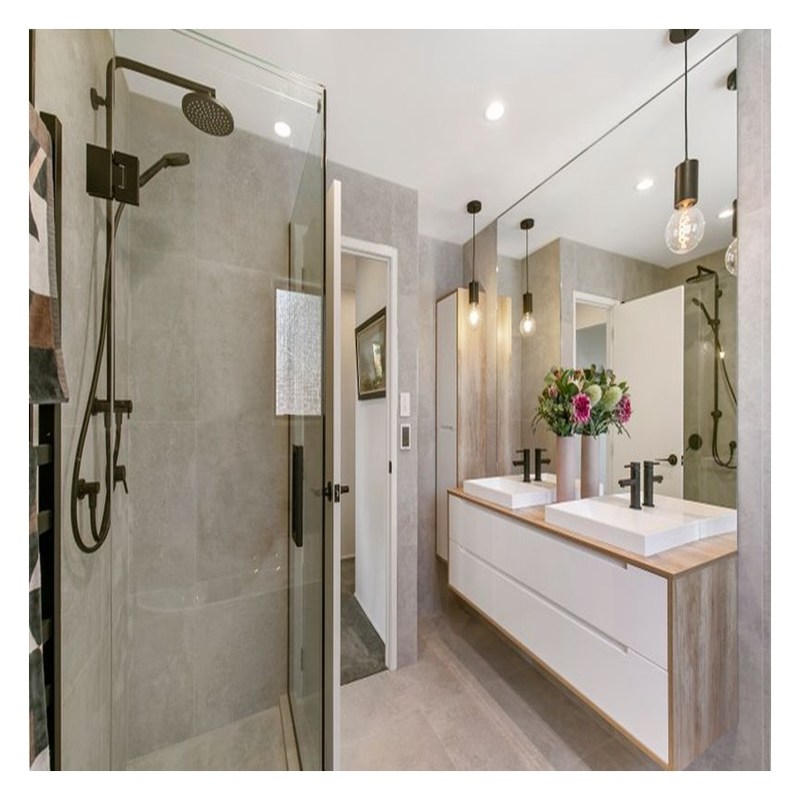 Armário de banheiro acrílico de alta brilho de cor personalizada com lavatório duplo e montagem na parede