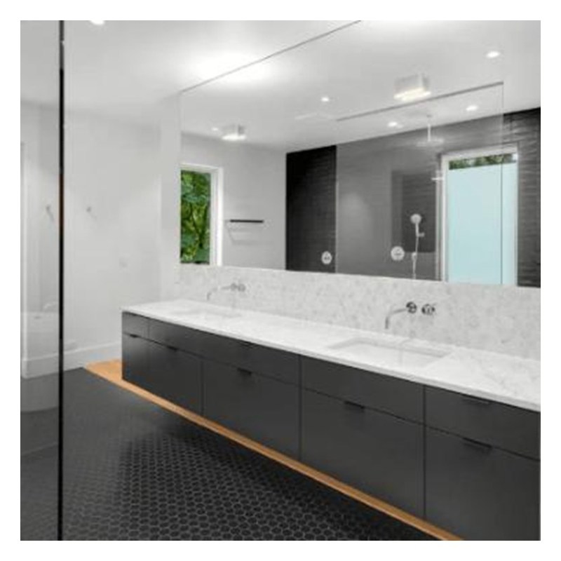 Armário de banheiro acrílico de alta brilho de cor personalizada com lavatório duplo e montagem na parede