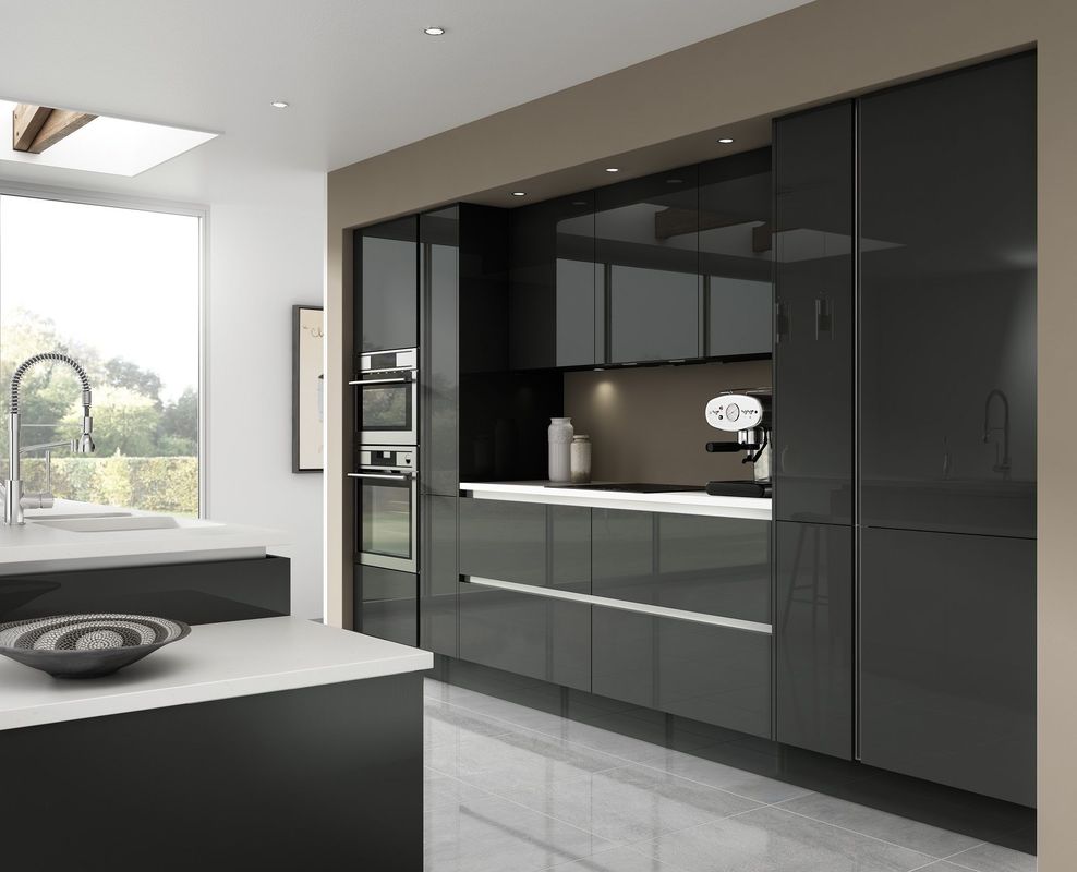 Armário de cozinha brilhante com material de porta HDF e design de estilo moderno