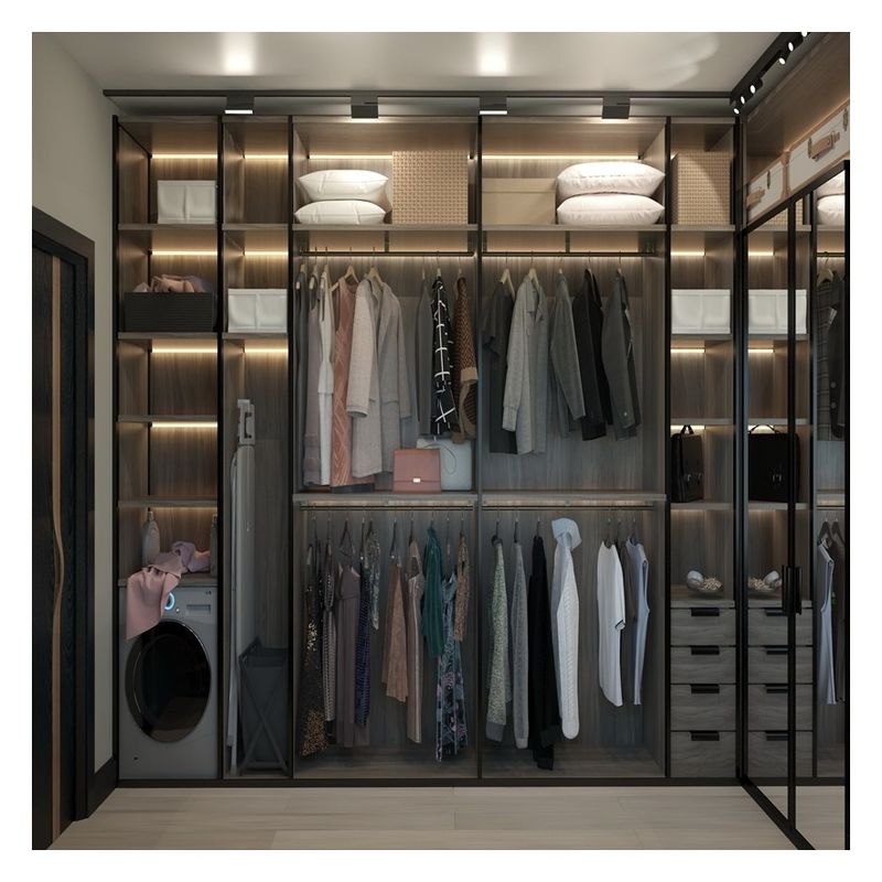Estilo de Design Moderno Armário Minimalista de Madeira com Painel de Porta de Vidro e Faixa de Luz