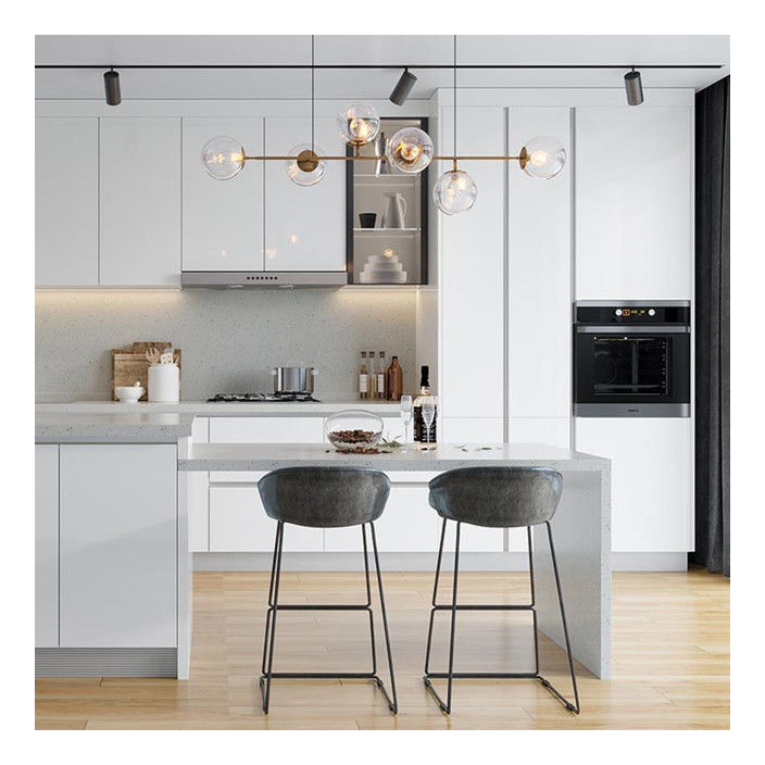 Armários de madeira maciça branca brilhante Armário Tipo Armários de cozinha modular CAD / 3D livremente