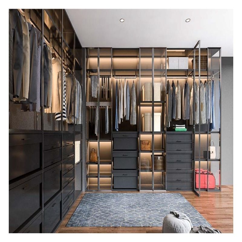 Estilo de Design Moderno Armário Minimalista de Madeira com Painel de Porta de Vidro e Faixa de Luz