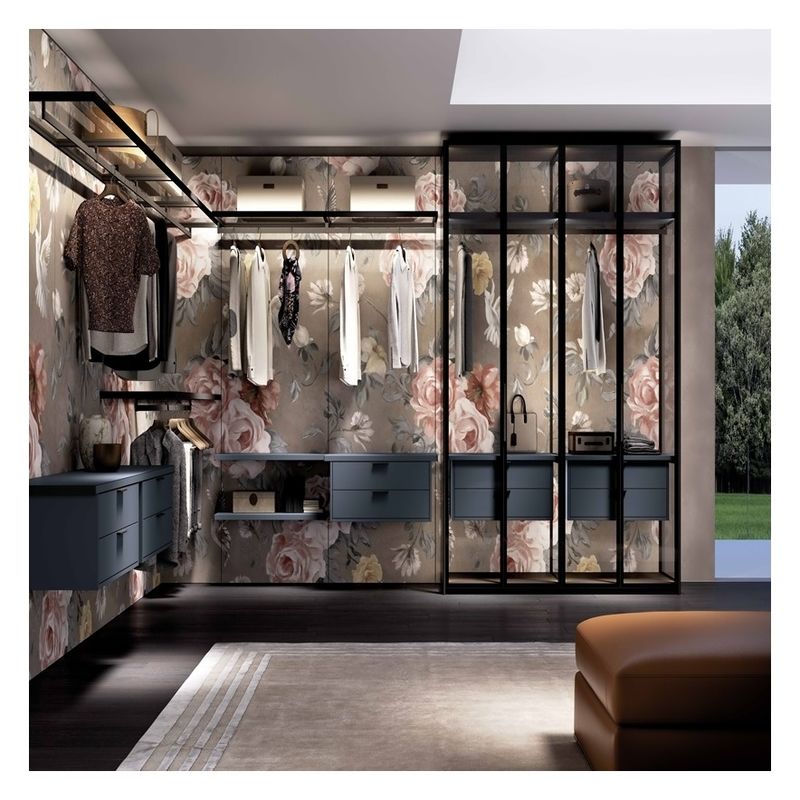 Estilo de Design Moderno Armário Minimalista de Madeira com Painel de Porta de Vidro e Faixa de Luz