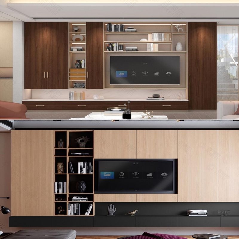 Estante de TV de design moderno personalizado para TV de parede de madeira de alta qualidade no apartamento