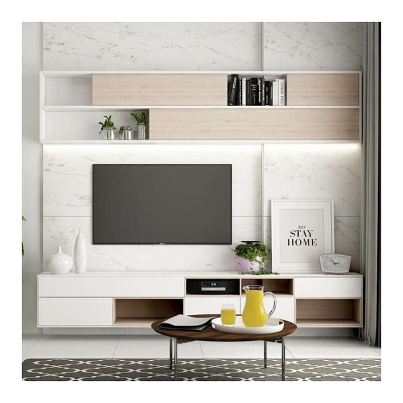 Unidade de suporte de TV montada em parede de madeira ajustável para design de sala de estar moderna de luxo