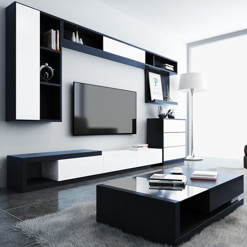 Unidade de suporte de TV montada em parede de madeira ajustável para design de sala de estar moderna de luxo