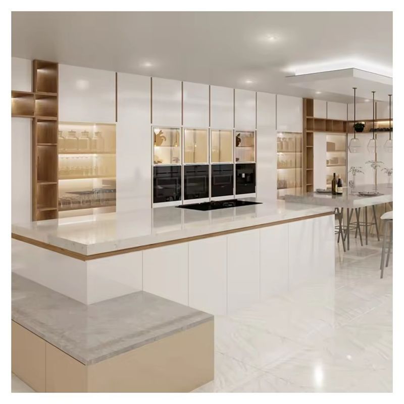 Design minimalista Acessórios de gabinete de cozinha moderna Portas acabadas de folheado e laca