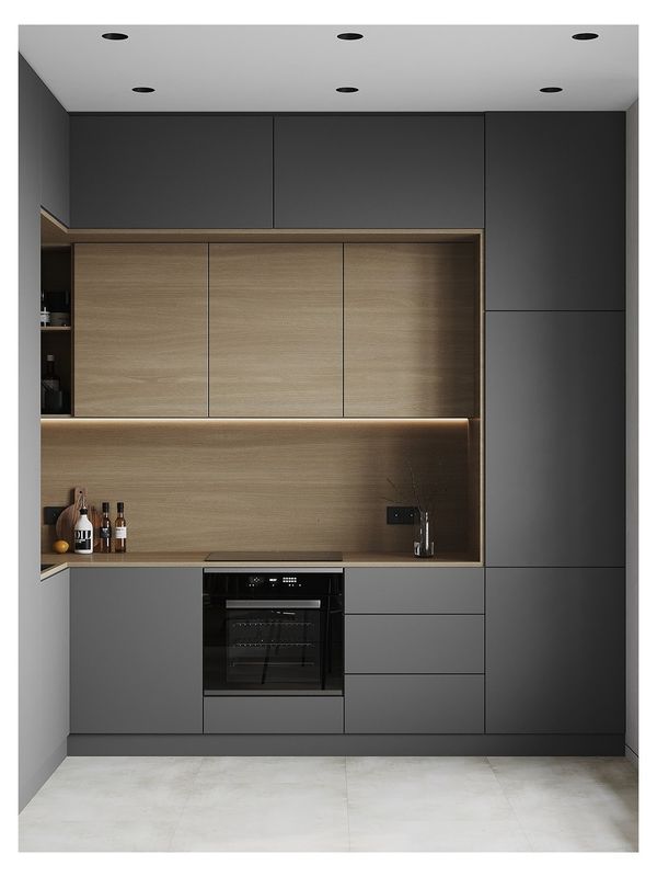 Design minimalista Acessórios de gabinete de cozinha moderna Portas acabadas de folheado e laca