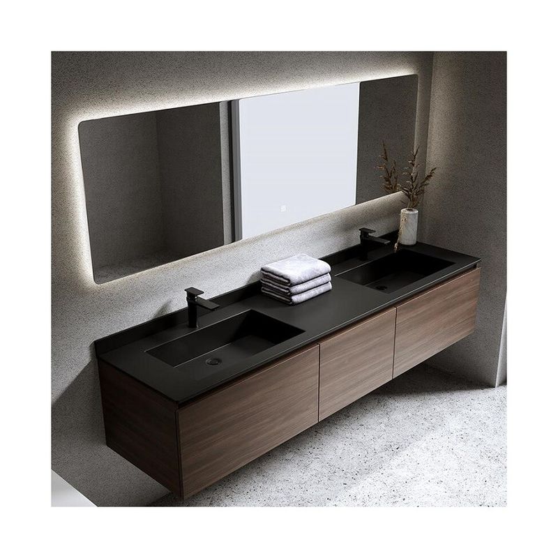 Moderno estilo impermeável custom duplo lavatório parede banheiro pendurado vaidade com espelho de prata
