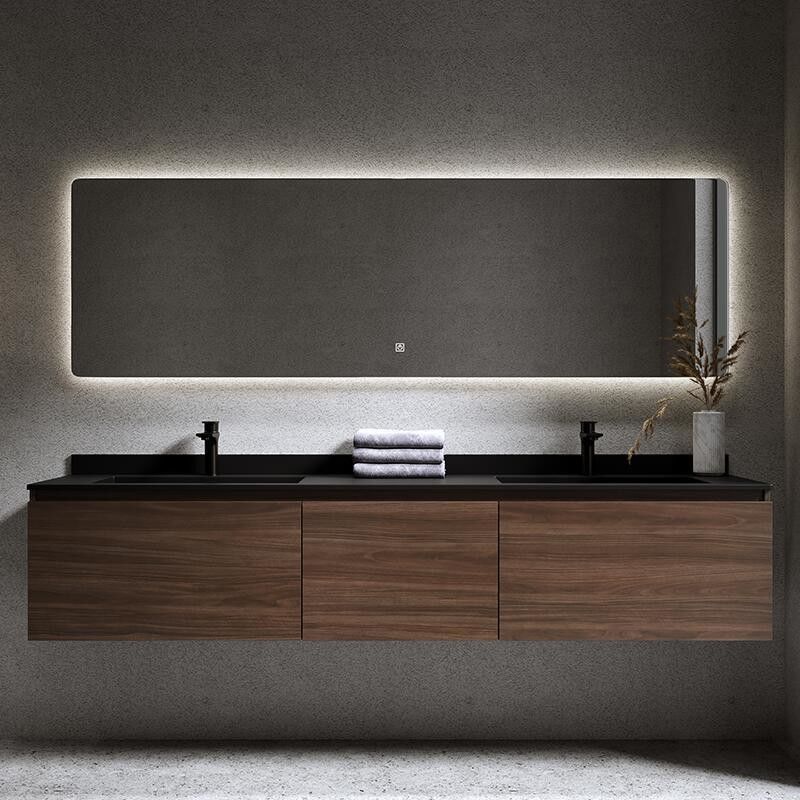Moderno estilo impermeável custom duplo lavatório parede banheiro pendurado vaidade com espelho de prata