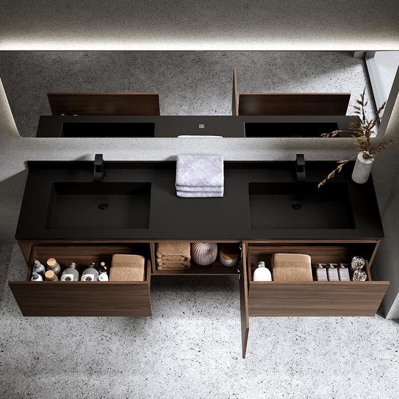 Moderno estilo impermeável custom duplo lavatório parede banheiro pendurado vaidade com espelho de prata