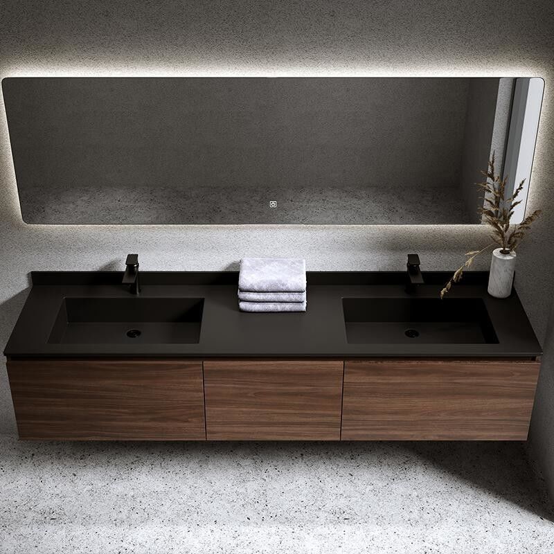 Moderno estilo impermeável custom duplo lavatório parede banheiro pendurado vaidade com espelho de prata
