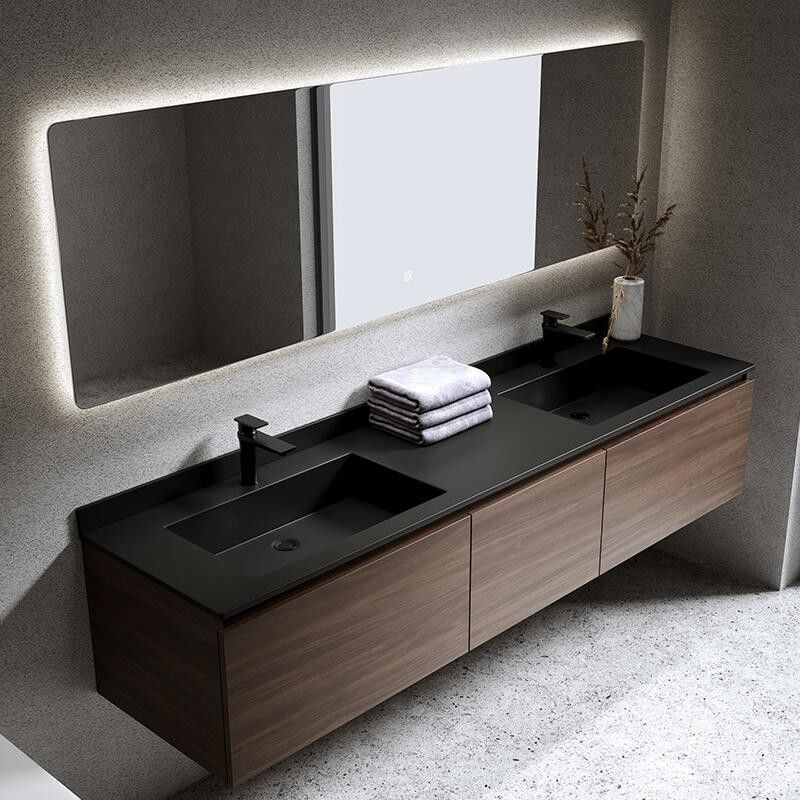 Moderno estilo impermeável custom duplo lavatório parede banheiro pendurado vaidade com espelho de prata
