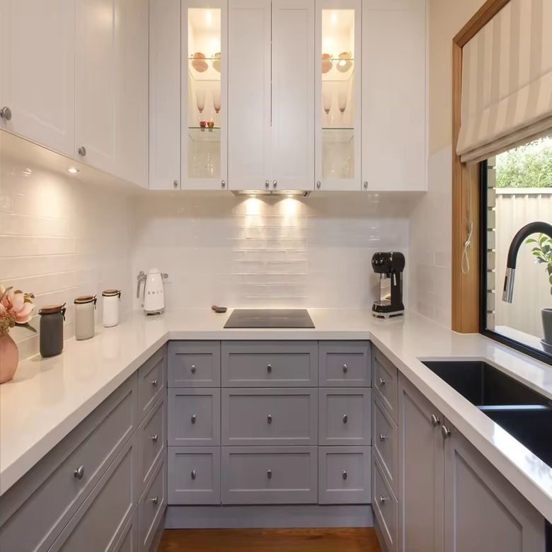 Modern White Shaker Acrílico RTA Cozinha Armário de Desenho de Esquina Mágica