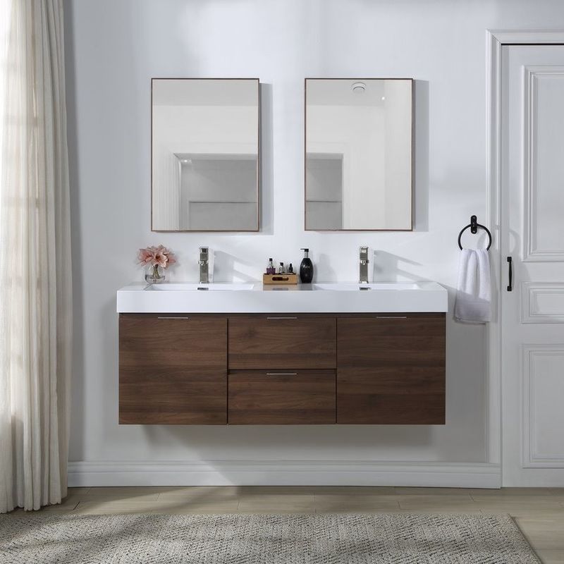 Armário de banheiro montado na parede com gaveta sem alça e espelho Design minimalista moderno