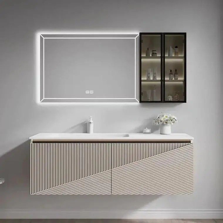Armário de banheiro montado na parede com gaveta sem alça e espelho Design minimalista moderno