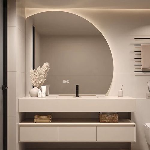 Armário de banheiro montado na parede com gaveta sem alça e espelho Design minimalista moderno
