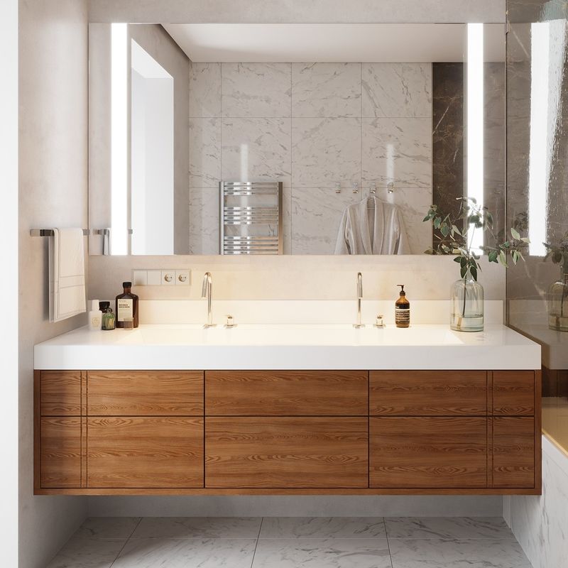 Rectangular LED Espelho Lava Jato Armário de Banho Flutuante Conjunto com tamanho personalizado Vanity Combo