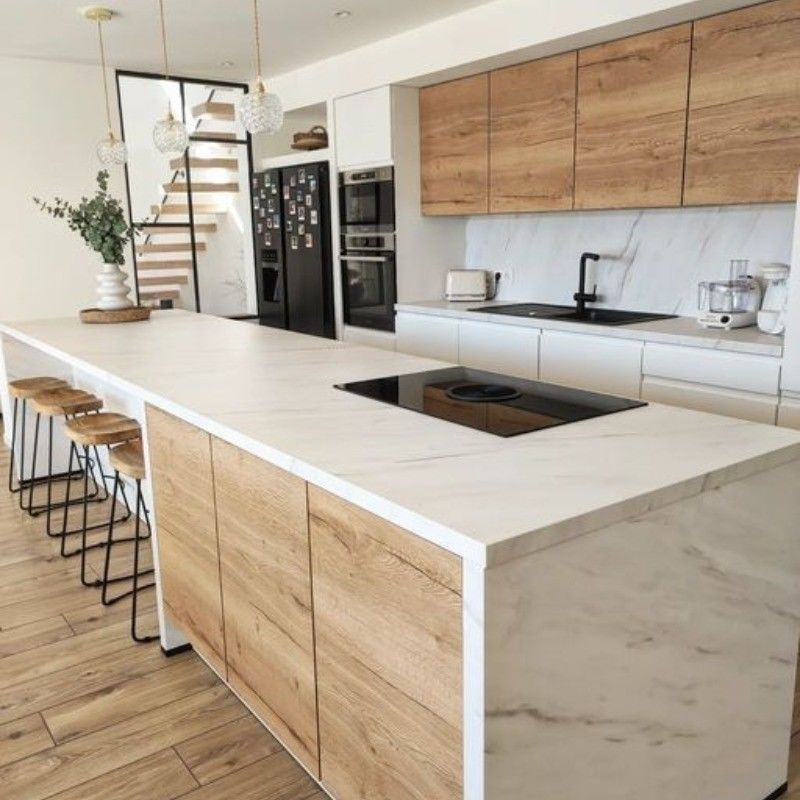 Blum Hardware Armário de cozinha de chapa de polímero de estilo europeu configurado altamente para necessidades OEM / ODM
