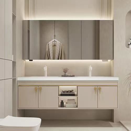 Rectangular Luxury Hotel Banheiro Vanity com Lava-Jato e Armazenamento Caixas em Design Moderno