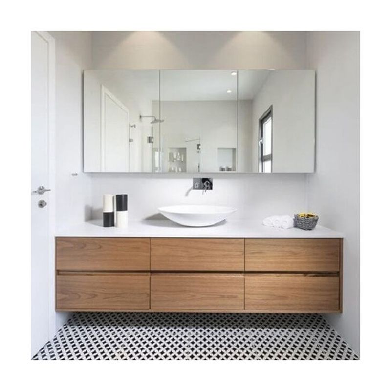Modern Round Led Mirror Sliding Solid Wood Cabinet Combo Banheiro Lavatório com Materiais