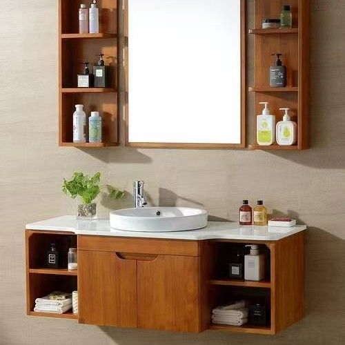 Modern Round Led Mirror Sliding Solid Wood Cabinet Combo Banheiro Lavatório com Materiais