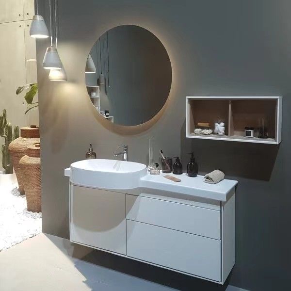Modern Round Led Mirror Sliding Solid Wood Cabinet Combo Banheiro Lavatório com Materiais