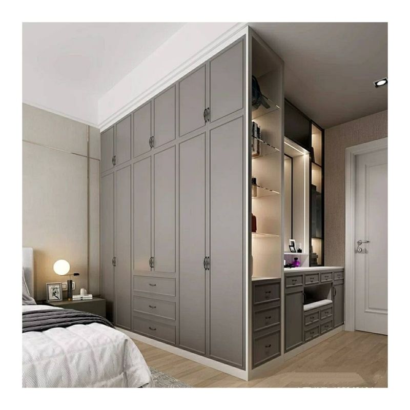 2024 Popular Grey Shaker Porta Guarda-Roupa Moderno Estilo de Madeira para Casa Estante de Tecido Armários